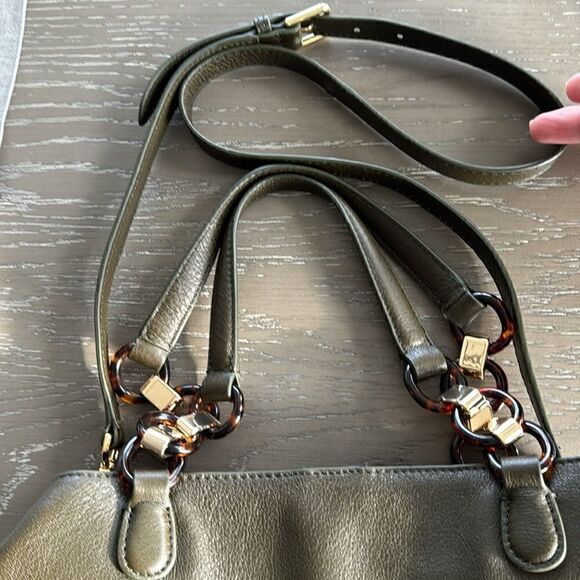 TALBOTS Soft Pebbled Leather Satchel Crossbody Shoulder Bag Olive Green Purse - Picture 12 of 16